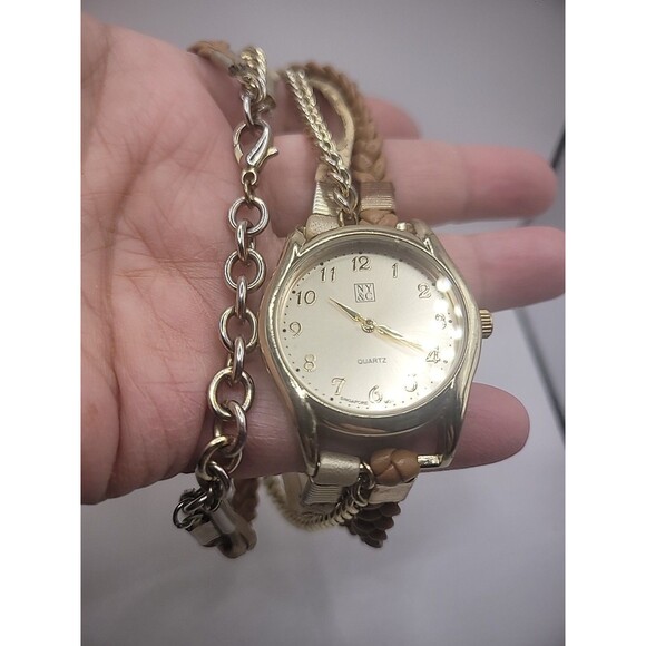 NY&C Wrap WristWatch Watch Womens Multi Strand Gold Tone Analog Jewelry Costume - Picture 10 of 14